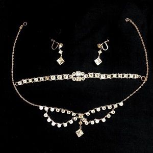 Vintage Rhodium Plated Sterling Silver Crystal Set